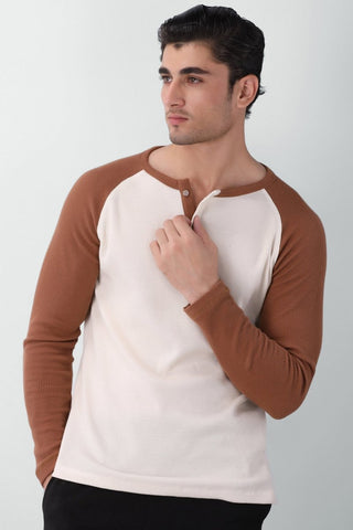 Waffle - Knit Raglan Henley in Cinnamon - AttirHENLEY