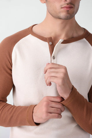 Waffle - Knit Raglan Henley in Cinnamon - AttirHENLEY