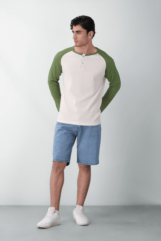 Waffle - Knit Raglan Henley in Matcha Green - AttirHENLEY