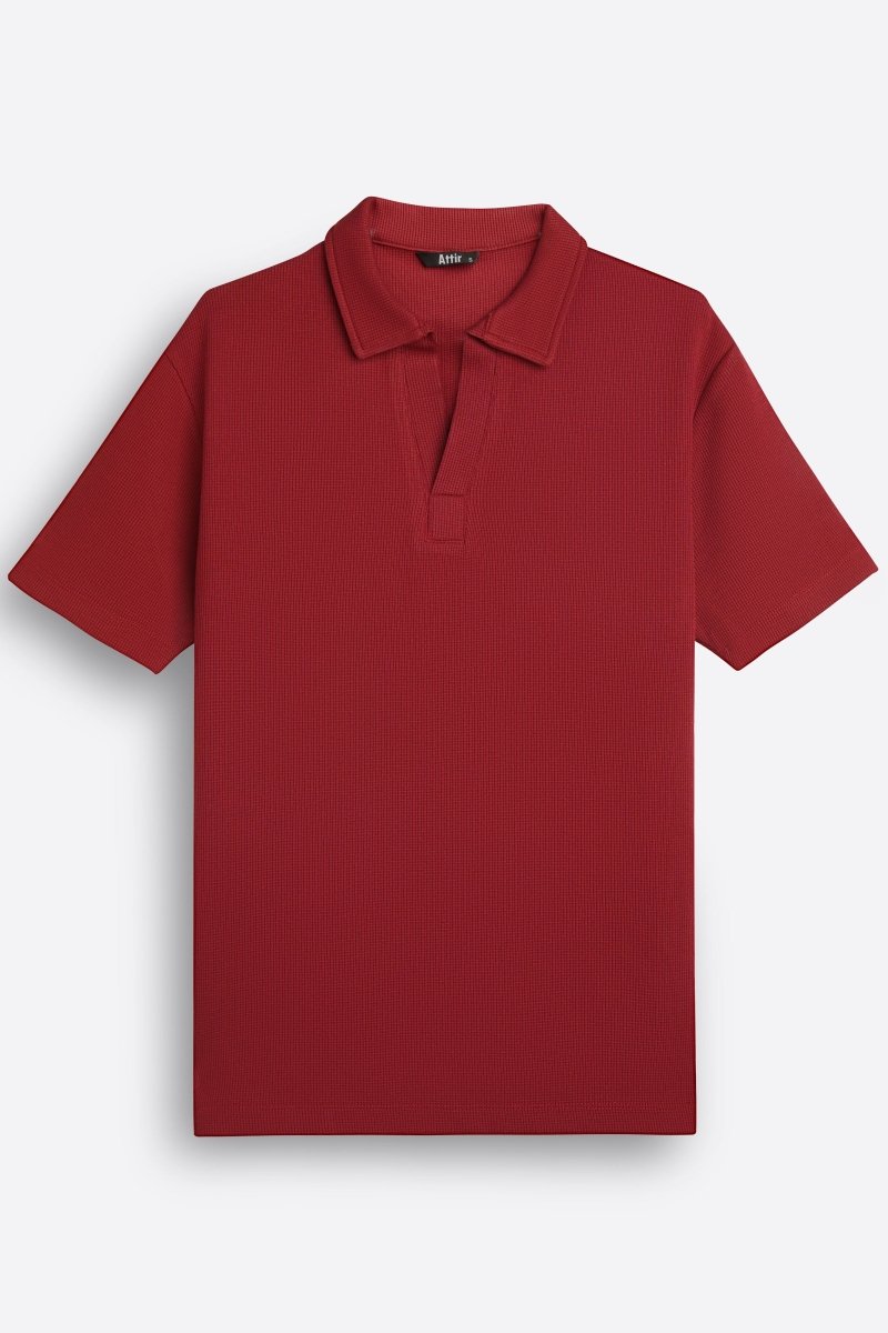 Waffle-Knit Revere Polo Shirt in Blood Red POLO ATTIR-MEN