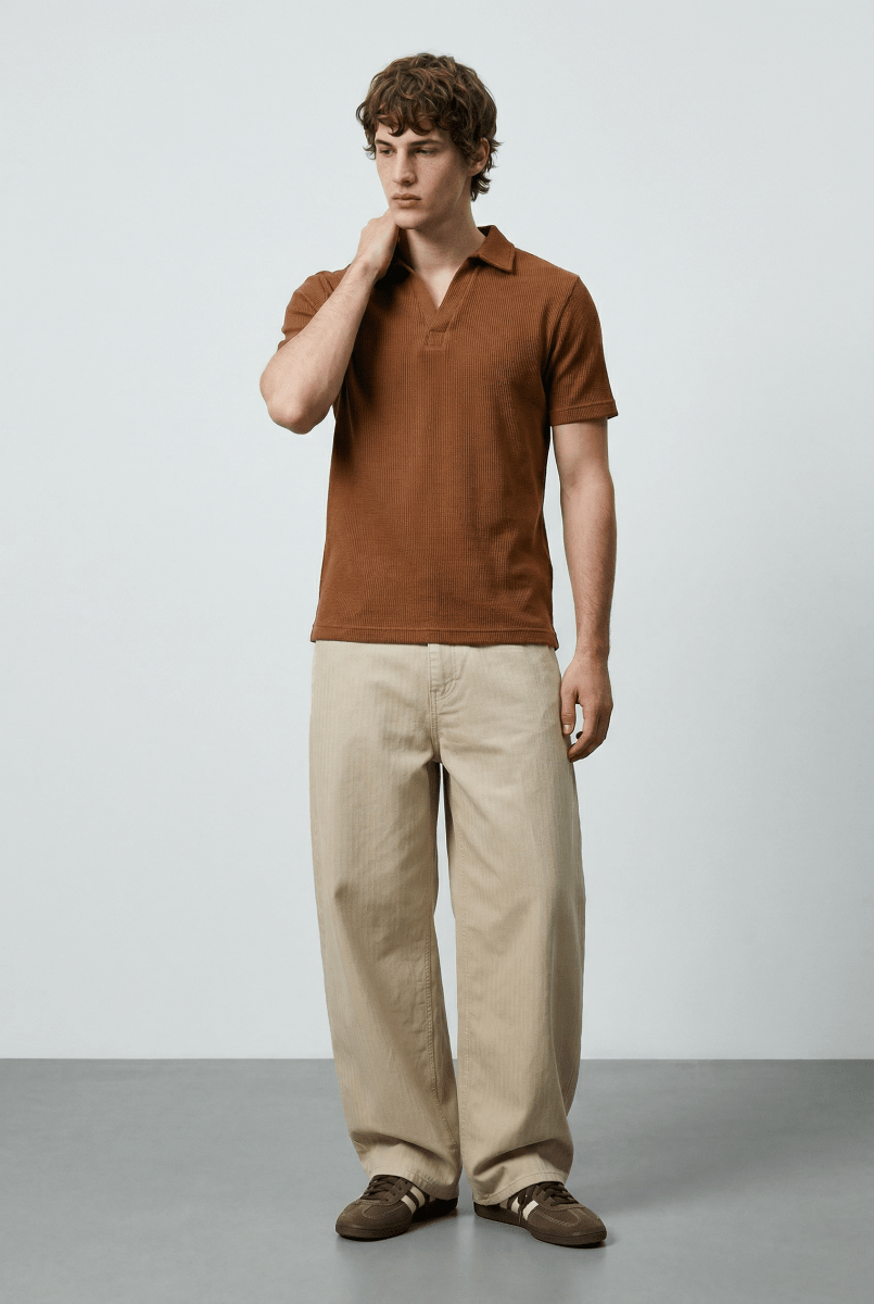Waffle-Knit Revere Polo Shirt in Cinnamon POLO ATTIR-MEN