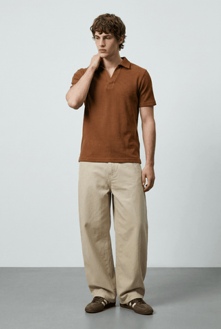 Waffle - Knit Revere Polo Shirt in Cinnamon - AttirPOLO