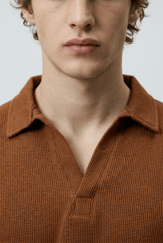Waffle - Knit Revere Polo Shirt in Cinnamon - AttirPOLO