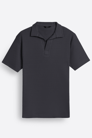 Waffle - Knit Revere Polo Shirt in Iron Grey - AttirPOLO