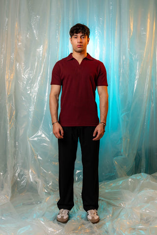 Waffle - Knit Revere Polo Shirt in Maroon - AttirPOLO