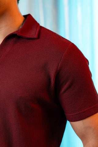 Waffle - Knit Revere Polo Shirt in Maroon - AttirPOLO
