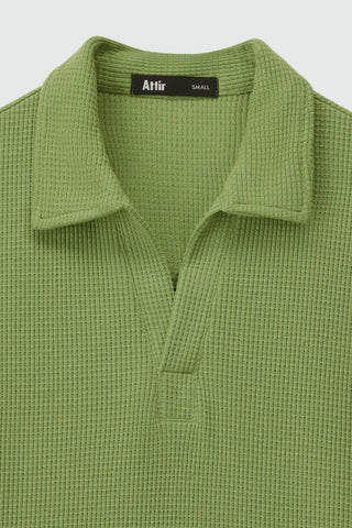 Waffle - Knit Revere Polo Shirt in Matcha - AttirPOLO