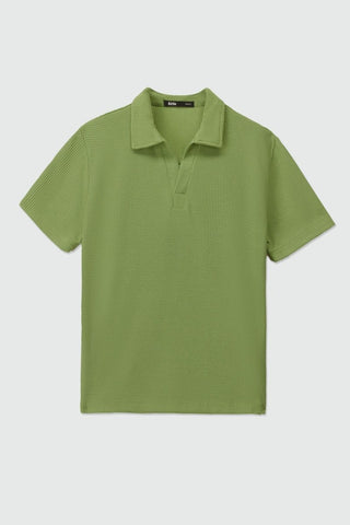 Waffle - Knit Revere Polo Shirt in Matcha - AttirPOLO
