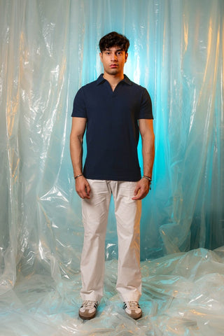 Waffle - Knit Revere Polo Shirt in Navy - AttirPOLO