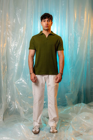 Waffle - Knit Revere Polo Shirt in Olive - AttirPOLO