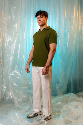 Waffle - Knit Revere Polo Shirt in Olive - AttirPOLO
