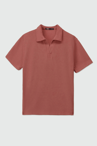 Waffle - Knit Revere Polo Shirt in Salmon Pink - AttirPOLO