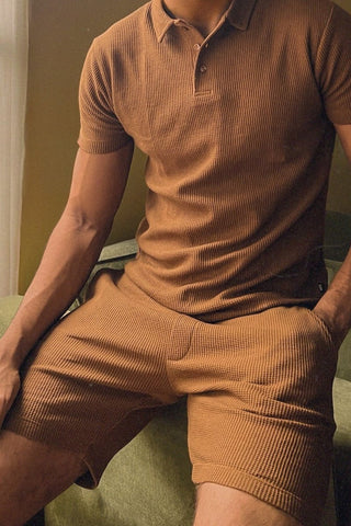 Waffle - Knit Shorts in Cinnamon - AttirSHORT
