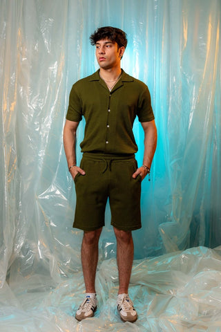 Waffle - Knit Shorts in Olive - AttirSHORT