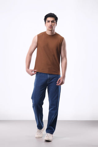 Waffle - knit Sleeveless T-shirt in Cinnamon - AttirTEE