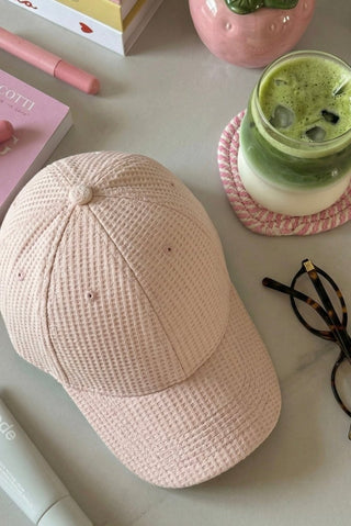 Waffle Textured Baseball Cap in Pastel Pink - AttirCAP