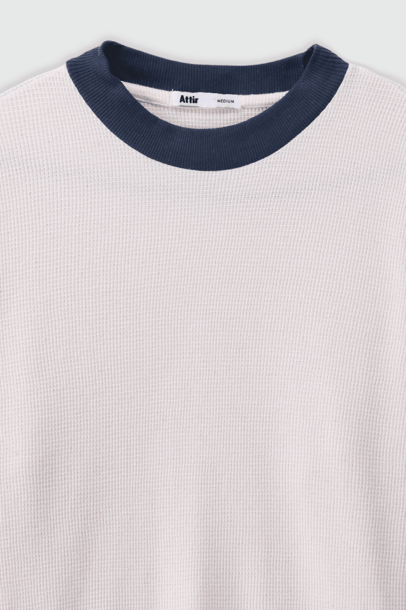 Waffle Textured Contrast Trims Sweatshirt in Navy SWEATSHIRT ATTIR-UNISEX