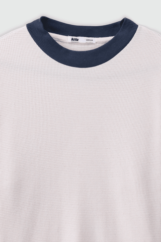 Waffle Textured Contrast Trims Sweatshirt in Navy - AttirSWEATSHIRT