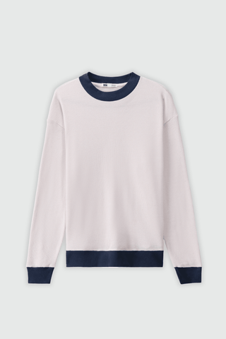 Waffle Textured Contrast Trims Sweatshirt in Navy - AttirSWEATSHIRT