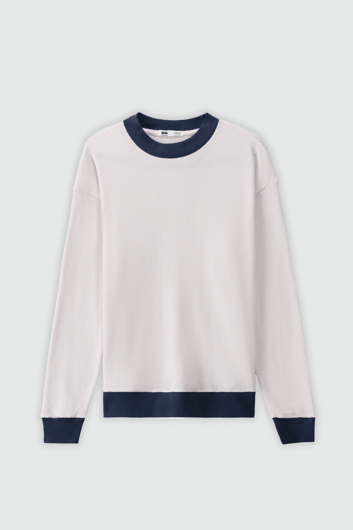 Waffle Textured Contrast Trims Sweatshirt in Navy