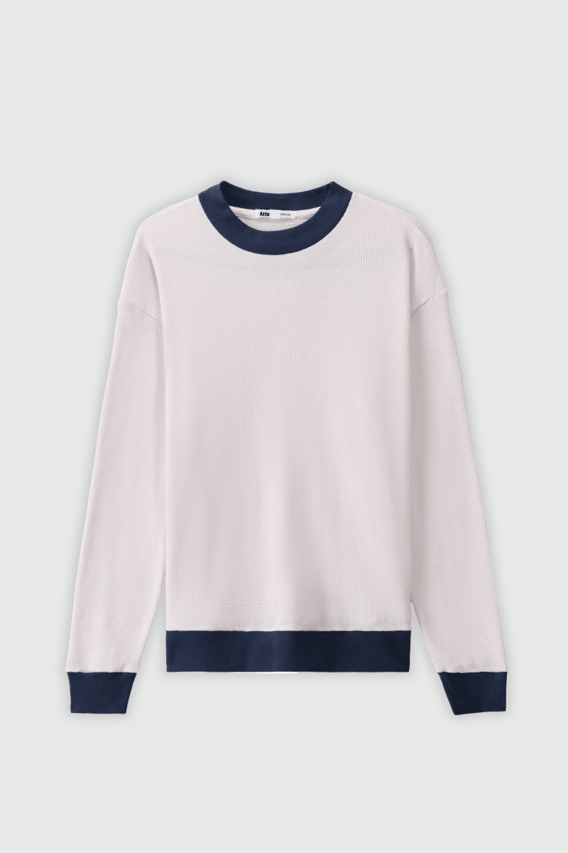Waffle Textured Contrast Trims Sweatshirt in Navy SWEATSHIRT ATTIR-UNISEX