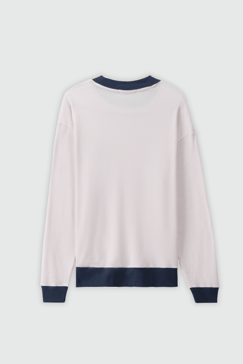 Waffle Textured Contrast Trims Sweatshirt in Navy SWEATSHIRT ATTIR-UNISEX