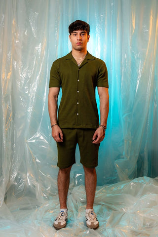 Waffle Textured Resort Shirt in Olive - AttirSHIRT