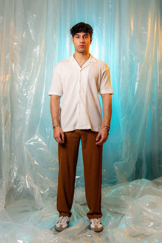 Waffle Textured Resort Shirt in White - AttirSHIRT