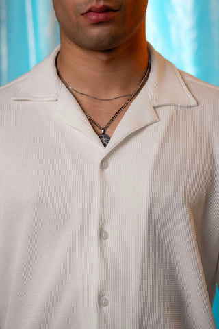 Waffle Textured Resort Shirt in White - AttirSHIRT