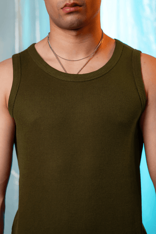 Waffle Textured Tank Top in Olive - AttirTANKTOP