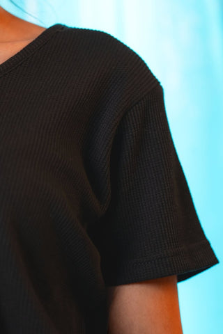 Waffle Textured V - neck Tee in Black - AttirTEE