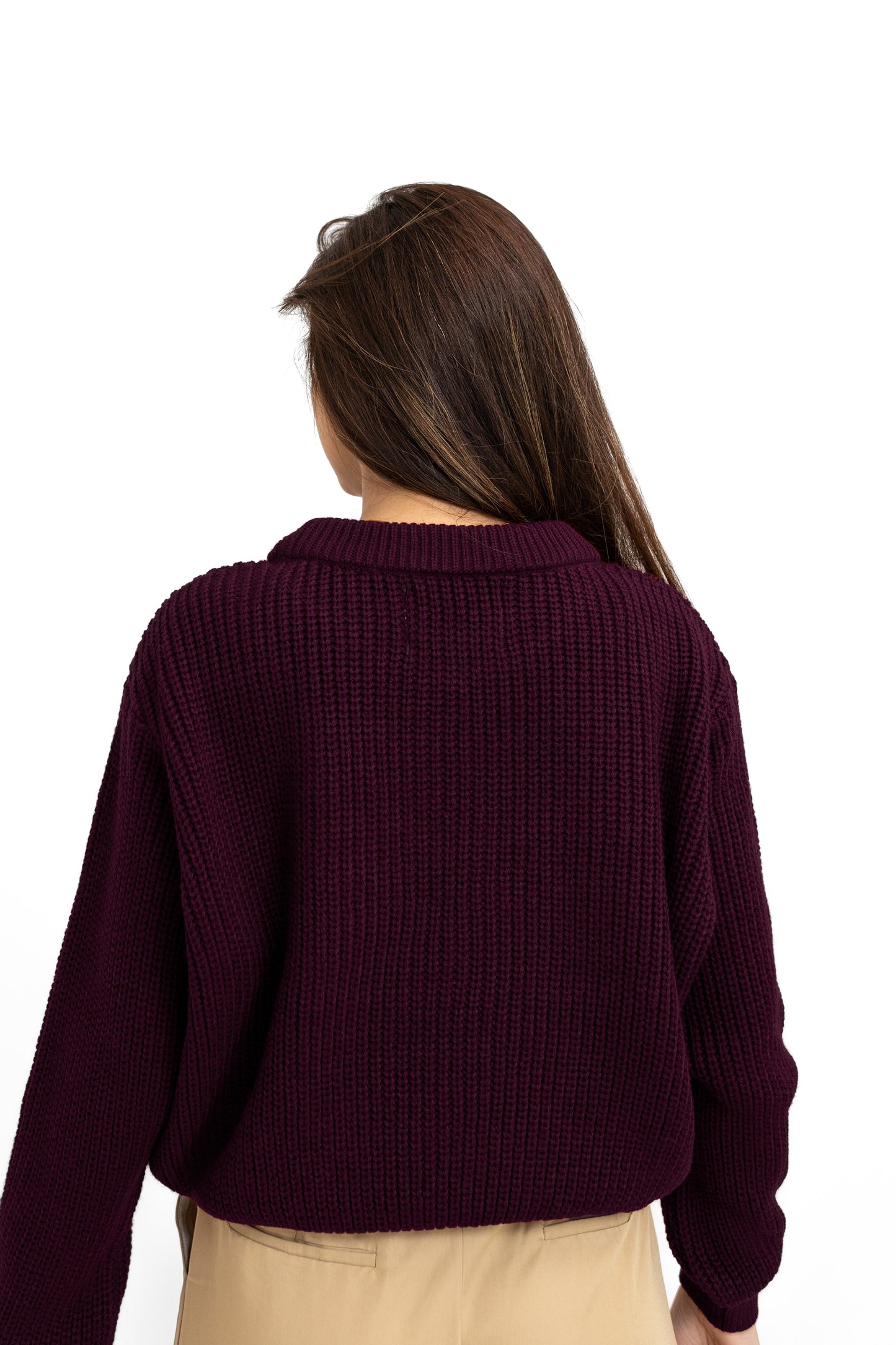 Loose-Knit High Neck Jumper in Plum