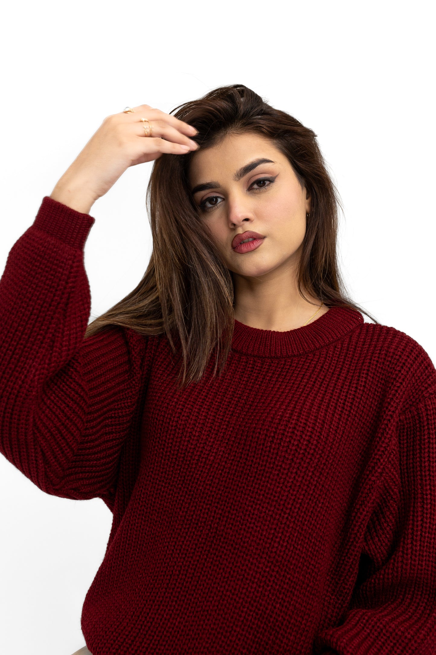 Loose-Knit High Neck Jumper in Scarlet