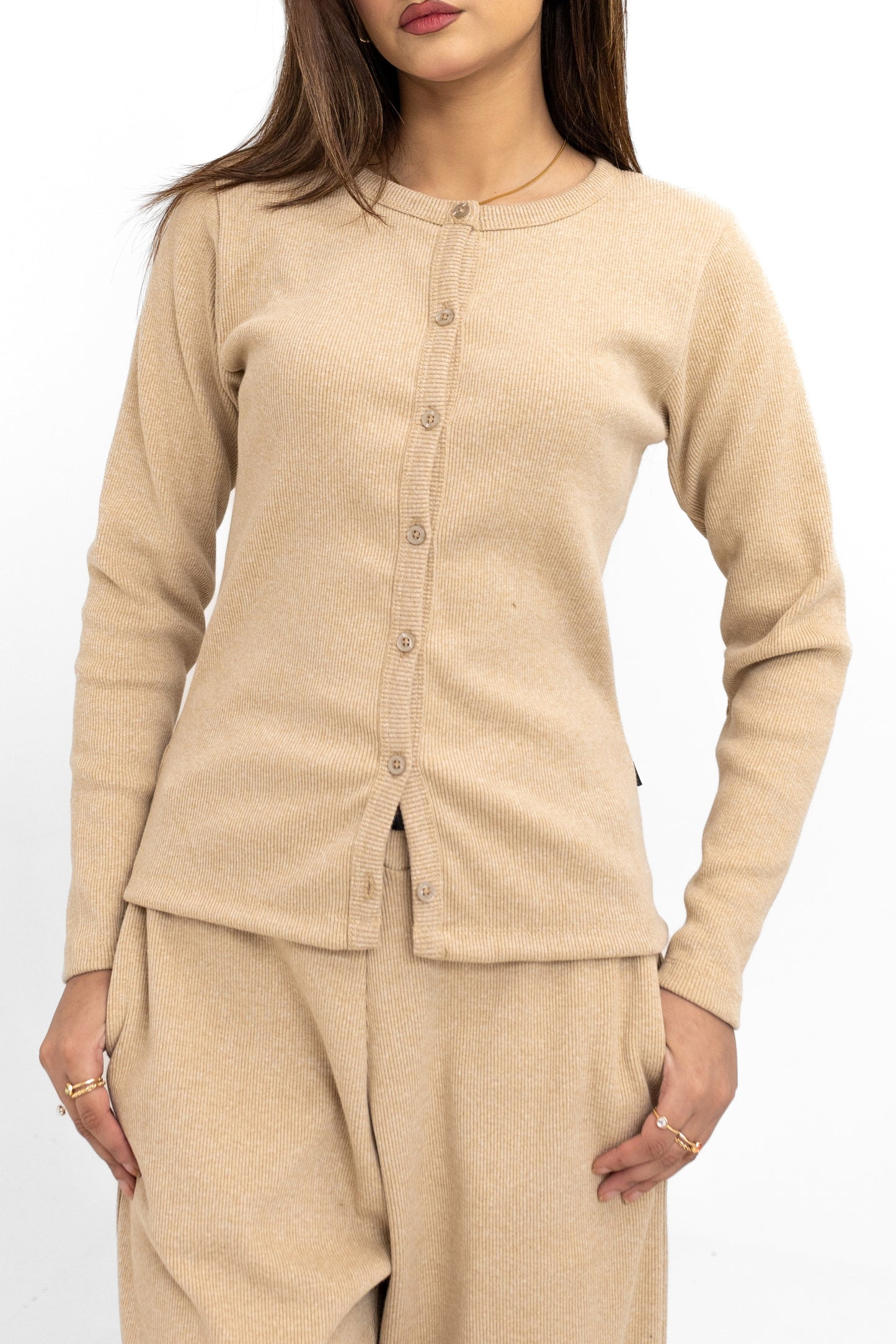 Rib-knit Co-ord Set in Beige