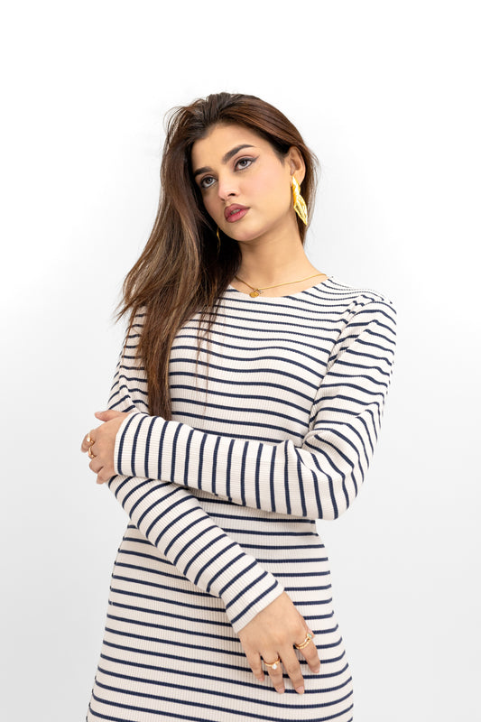 Round Neck Stripe Midi Dress