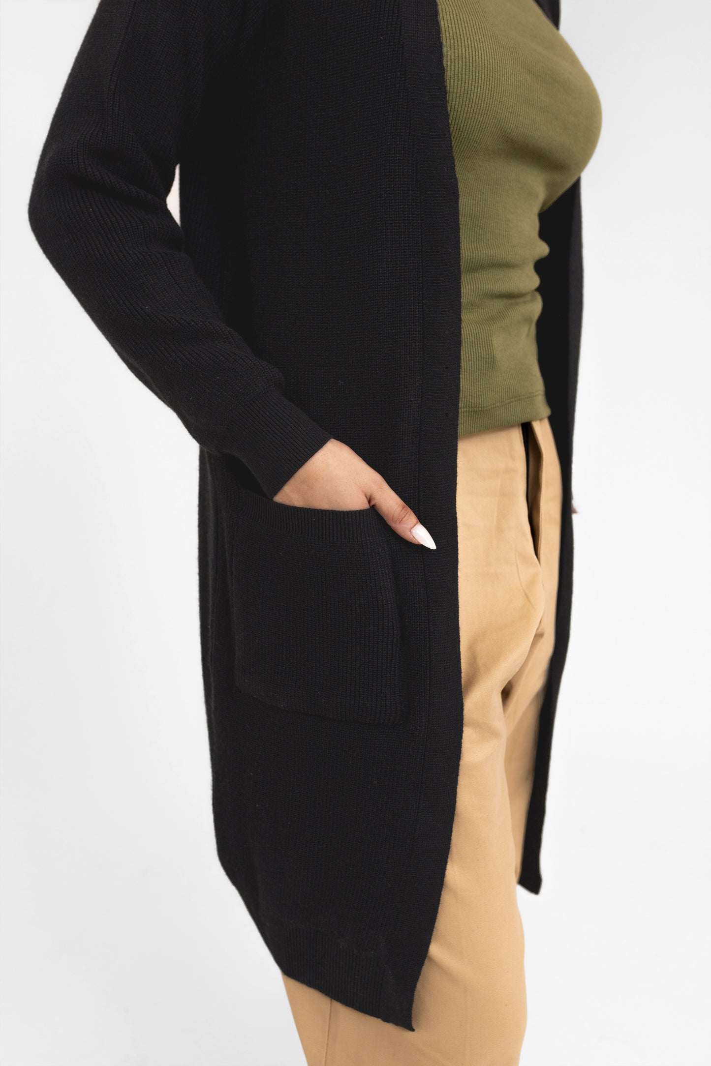 Long Cardigan with Pockets in Black