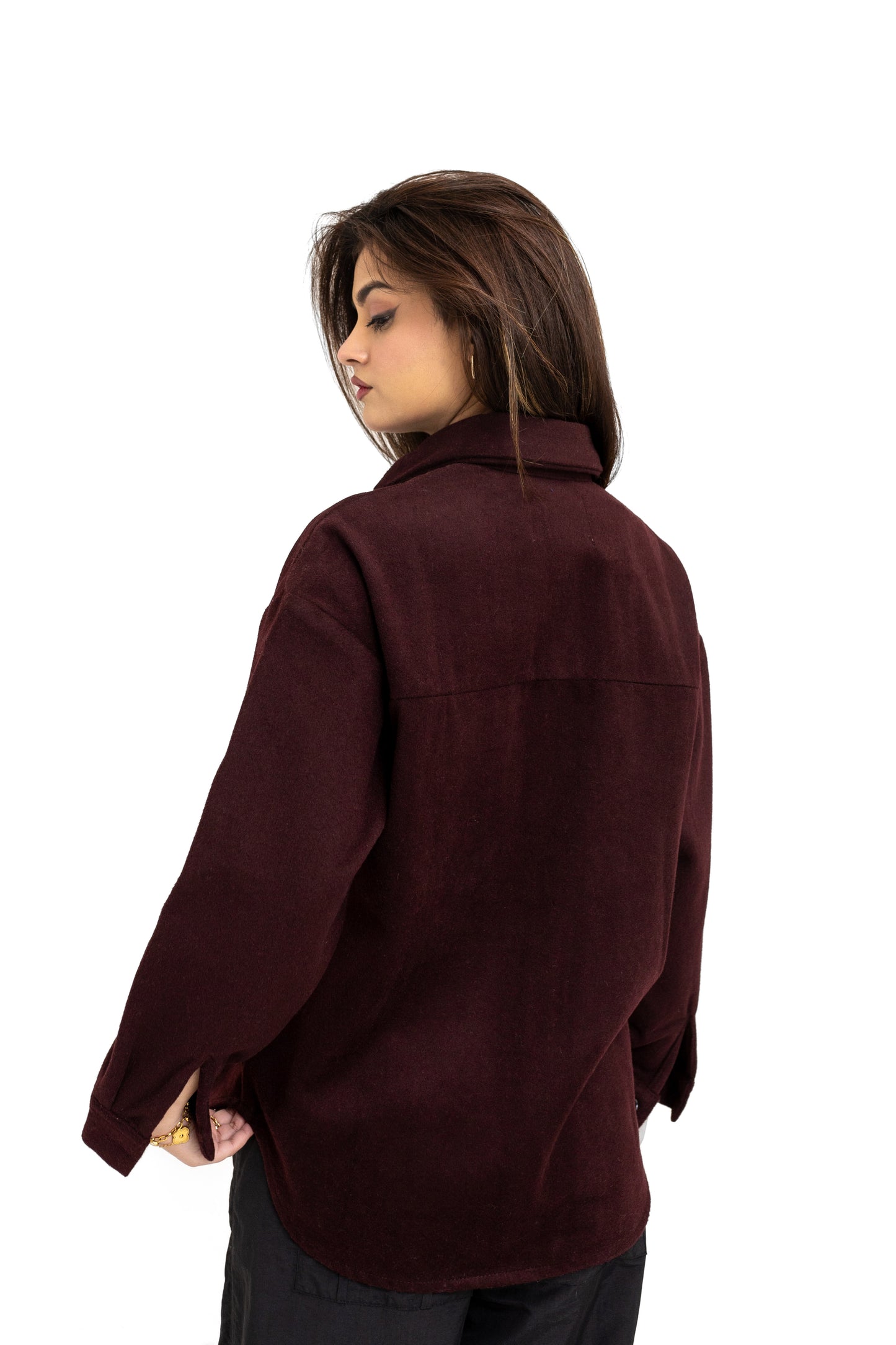 Wool-blend Shacket in Plum