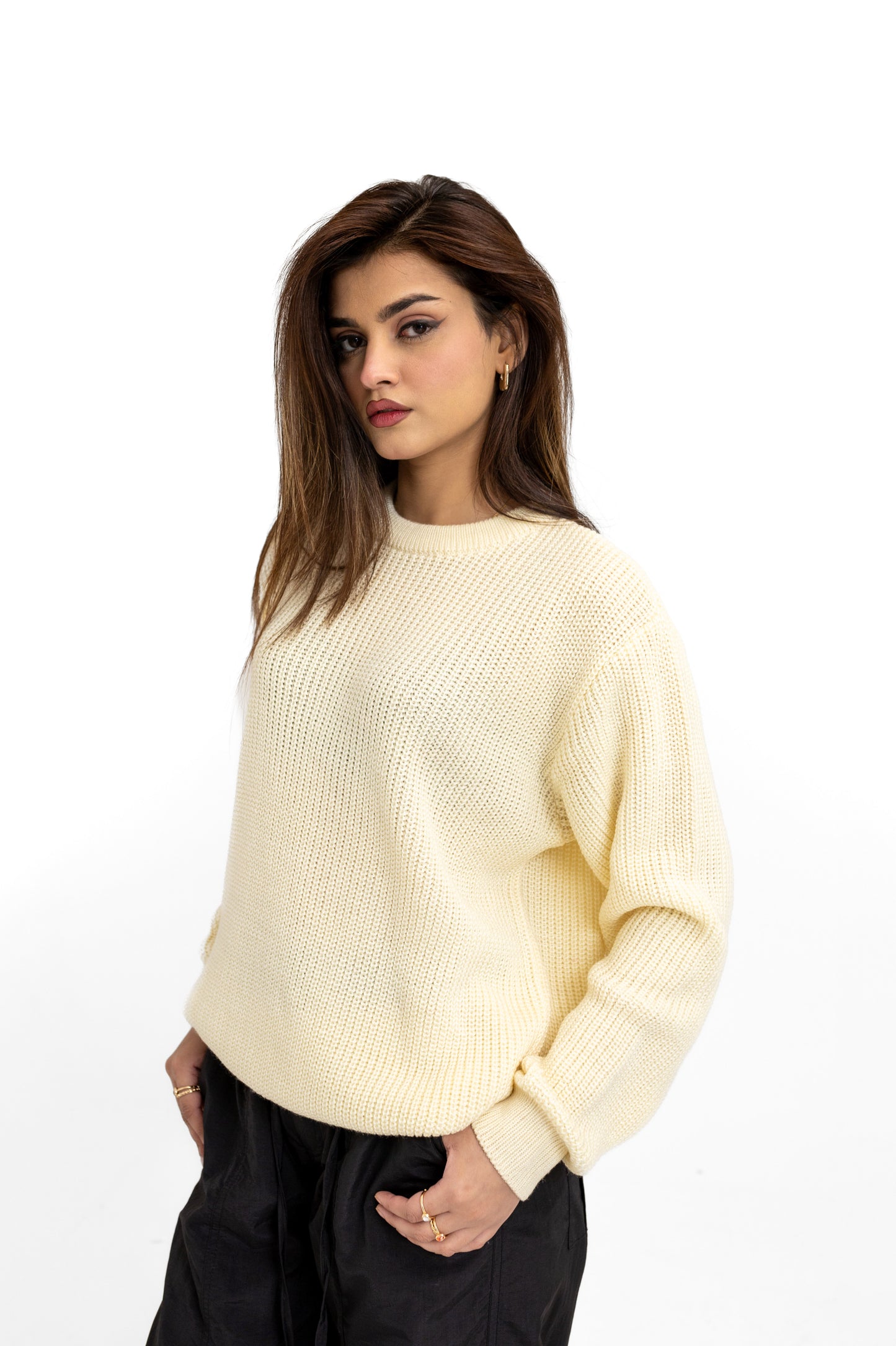 Chunky-knit Round Neck Jumper in Ivory