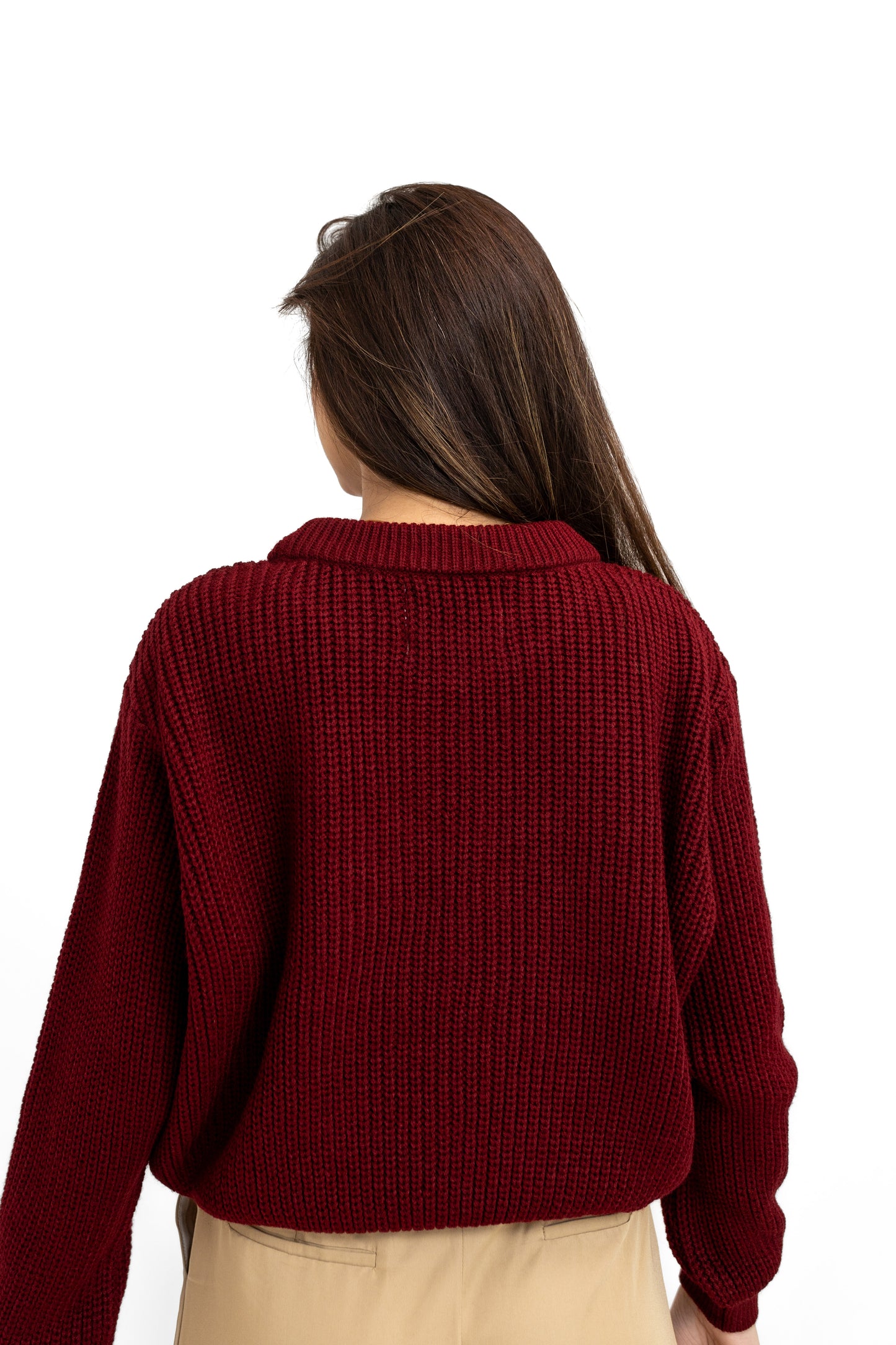 Loose-Knit High Neck Jumper in Scarlet