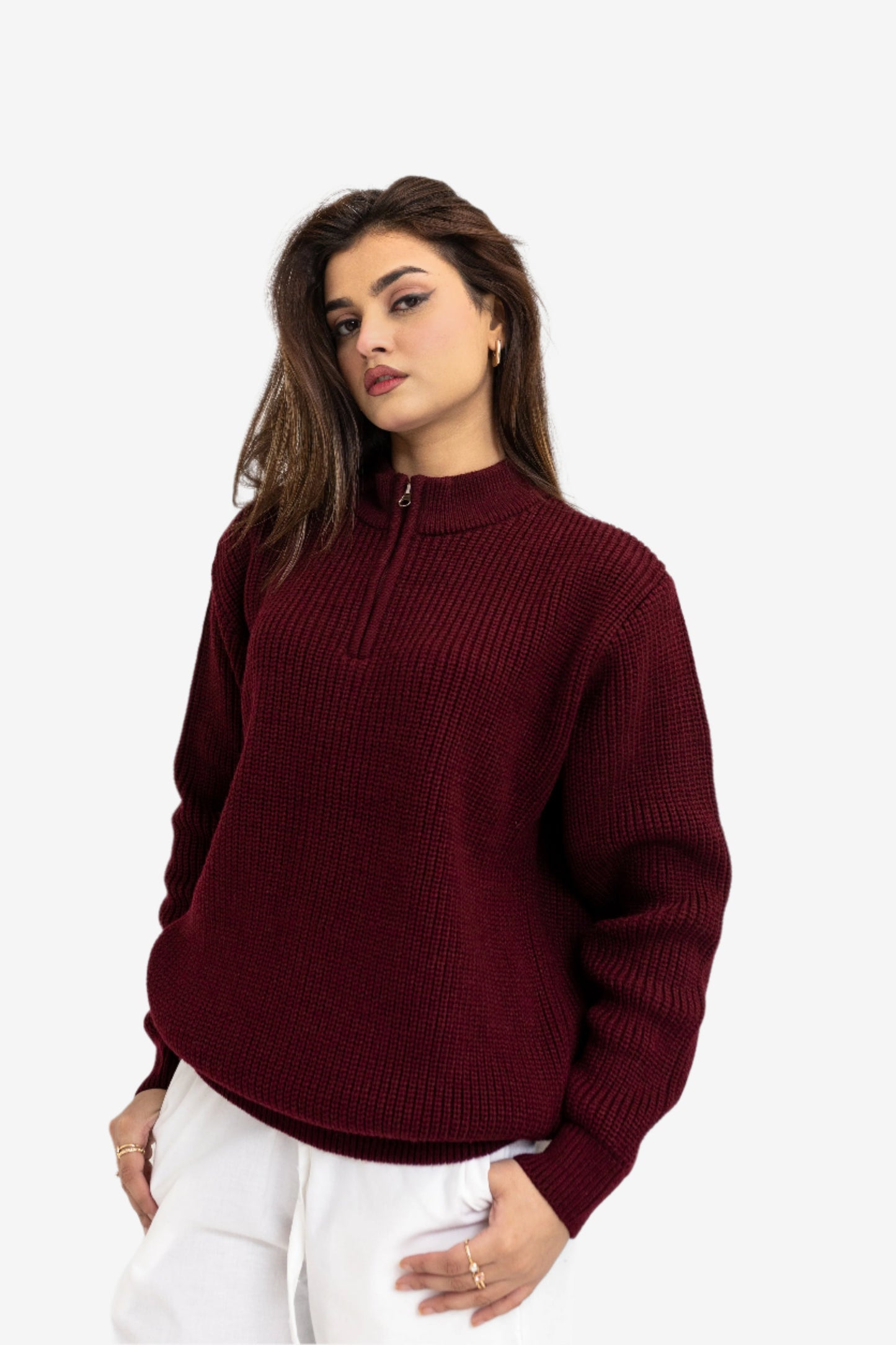 Q Zip Acrylic Jumper in Maroon