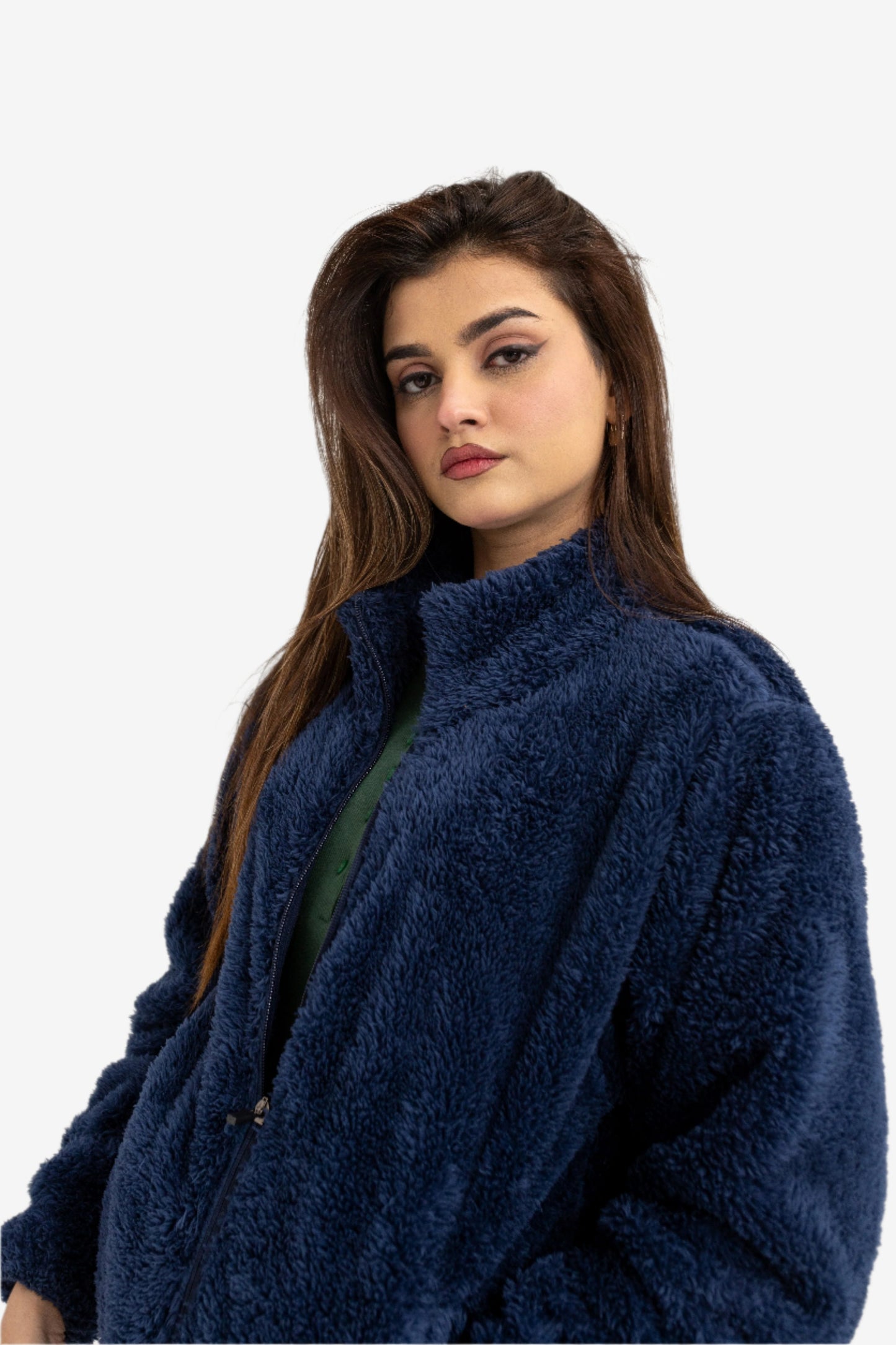 Teddy Fur Mock Jacket in Navy