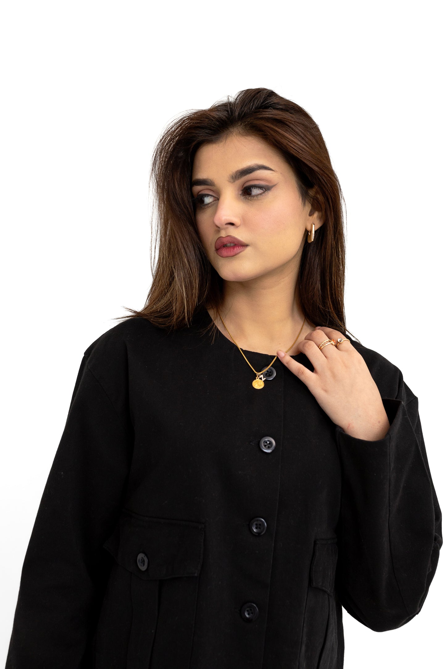 Round Neck Jacket in Black