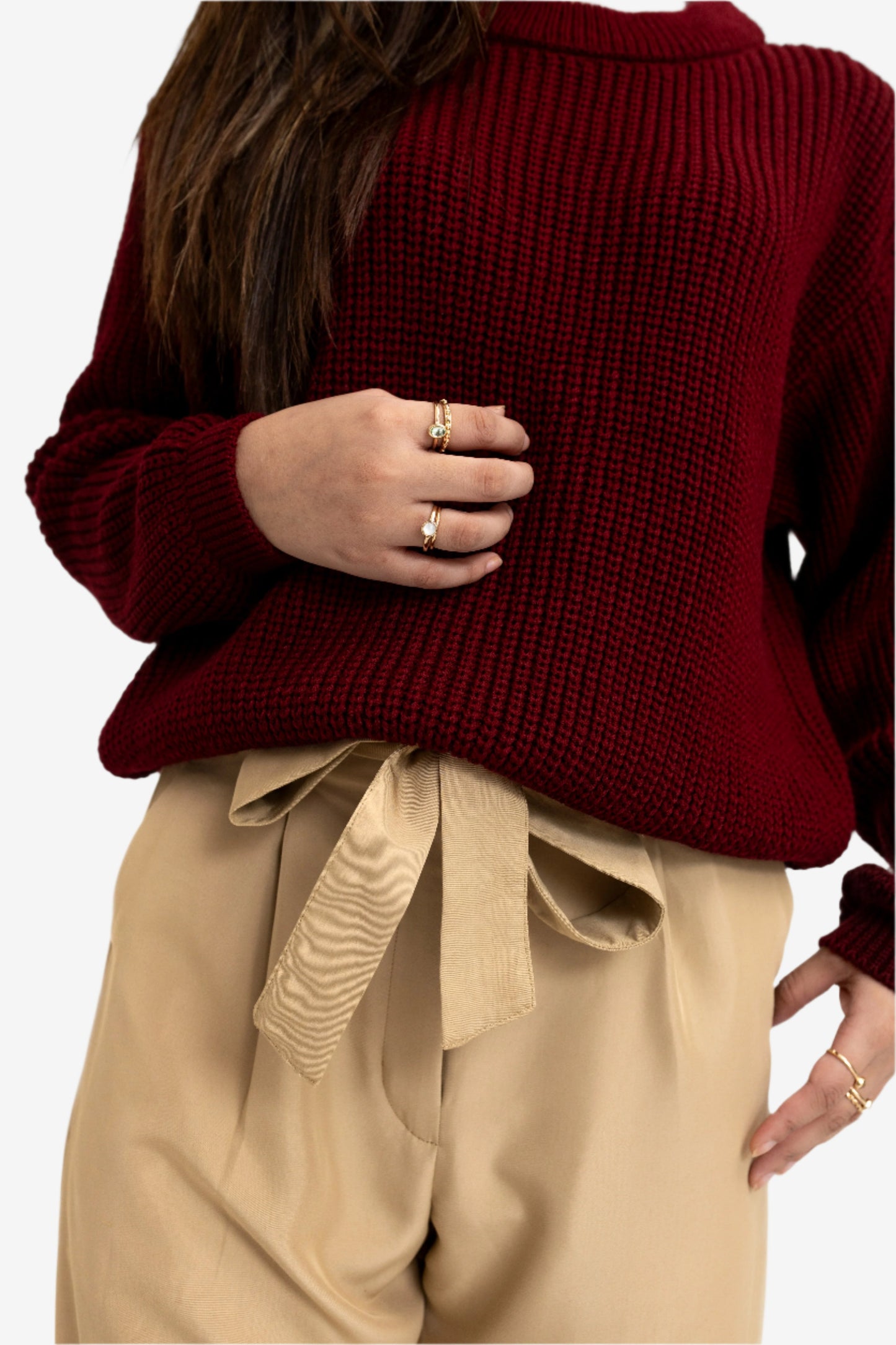 Loose-Knit High Neck Jumper in Scarlet