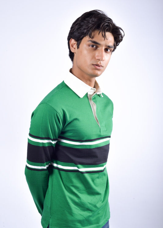 Long Sleeve Block Rugby Polo Shirt