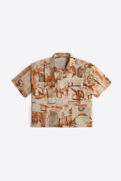 Abstract Print Cropped Shirt