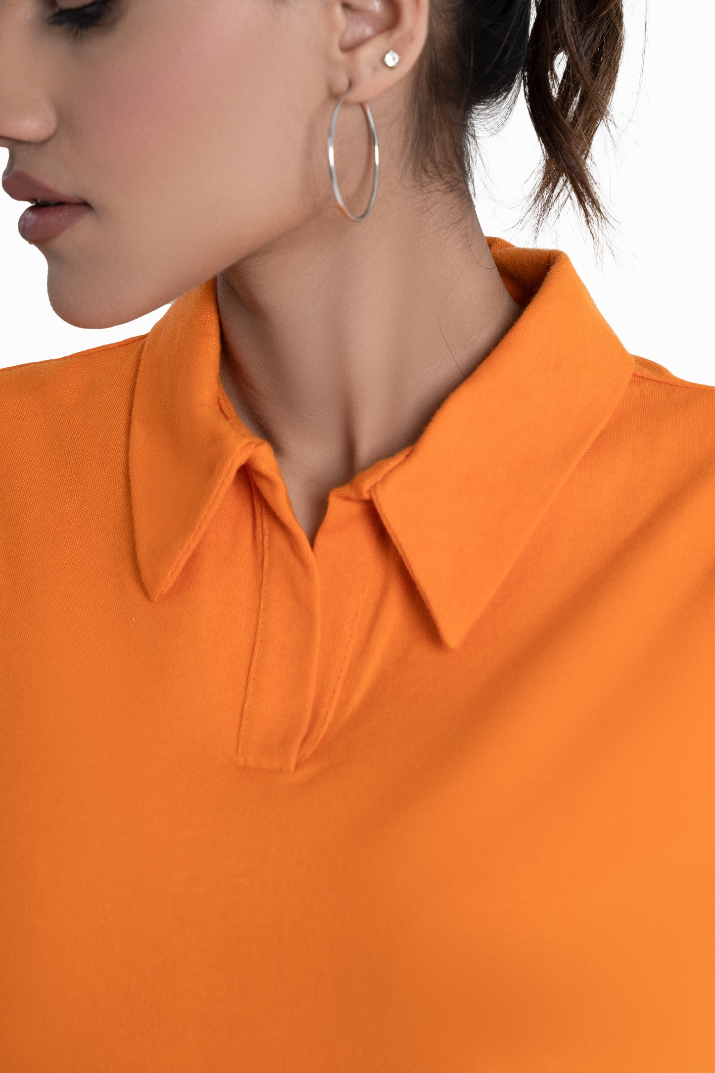Cropped Polo Top in Tangerine