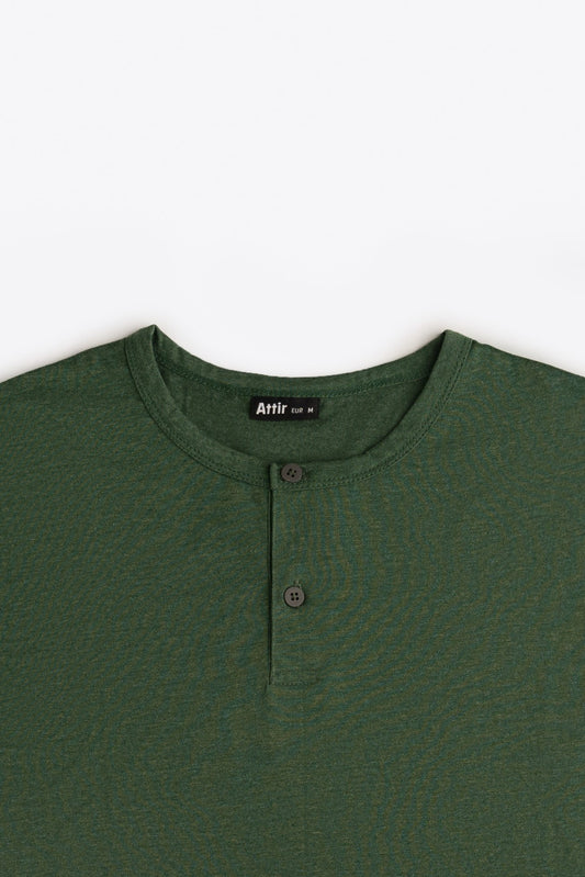 Henley T-shirt in Green Melange
