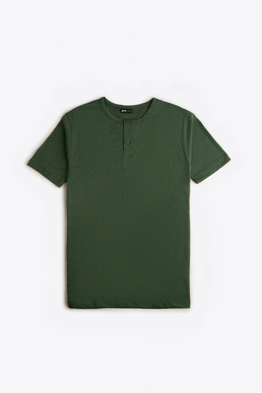 Henley T-shirt in Green Melange
