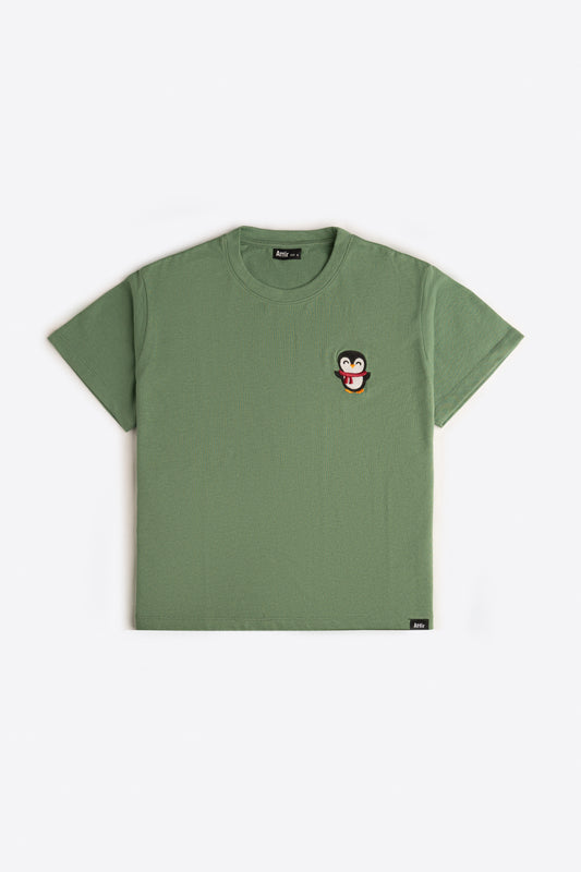 Boxy Tee with Penguin Embroidery