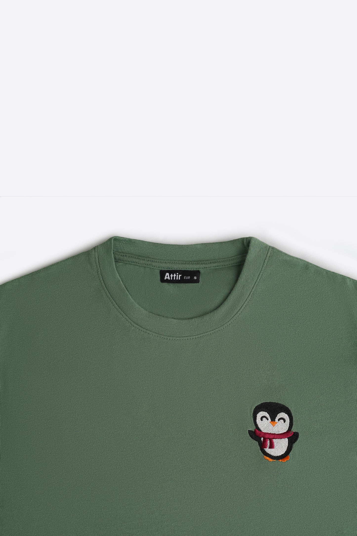 Boxy Tee with Penguin Embroidery